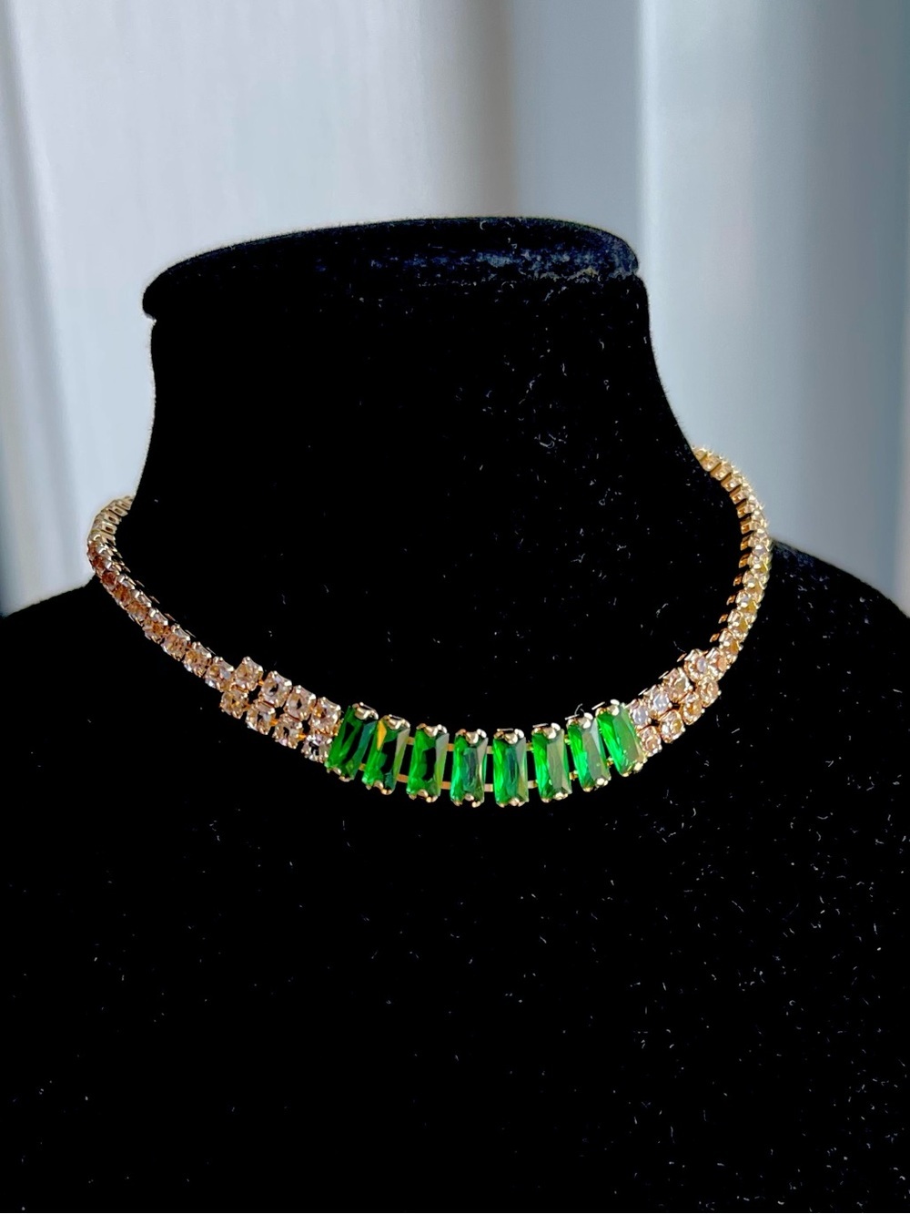 Lab-created Emerald with White Crystal - Tennis Bracelet